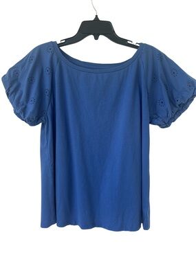 Blue Puff Sleeve Eyelet Women’s Peasant Shirt Casual Summer Cotton Size S NWT